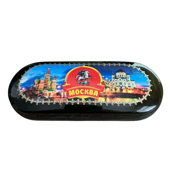 Russian Eyeglasses Case Handmade City of Moscow Hard Shell 6-1/2 x  2-1/2" - Picture 1 of 4